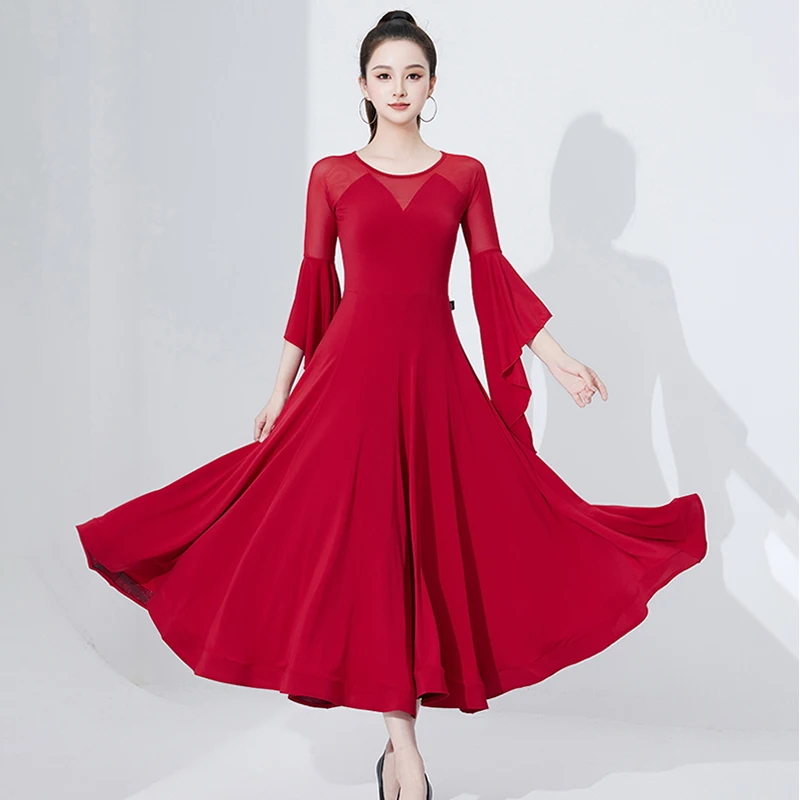 

Красное платье для бальных танцев, женские стандартные платья для вальса, современный костюм для танго, женская одежда для танцоров AMY2763