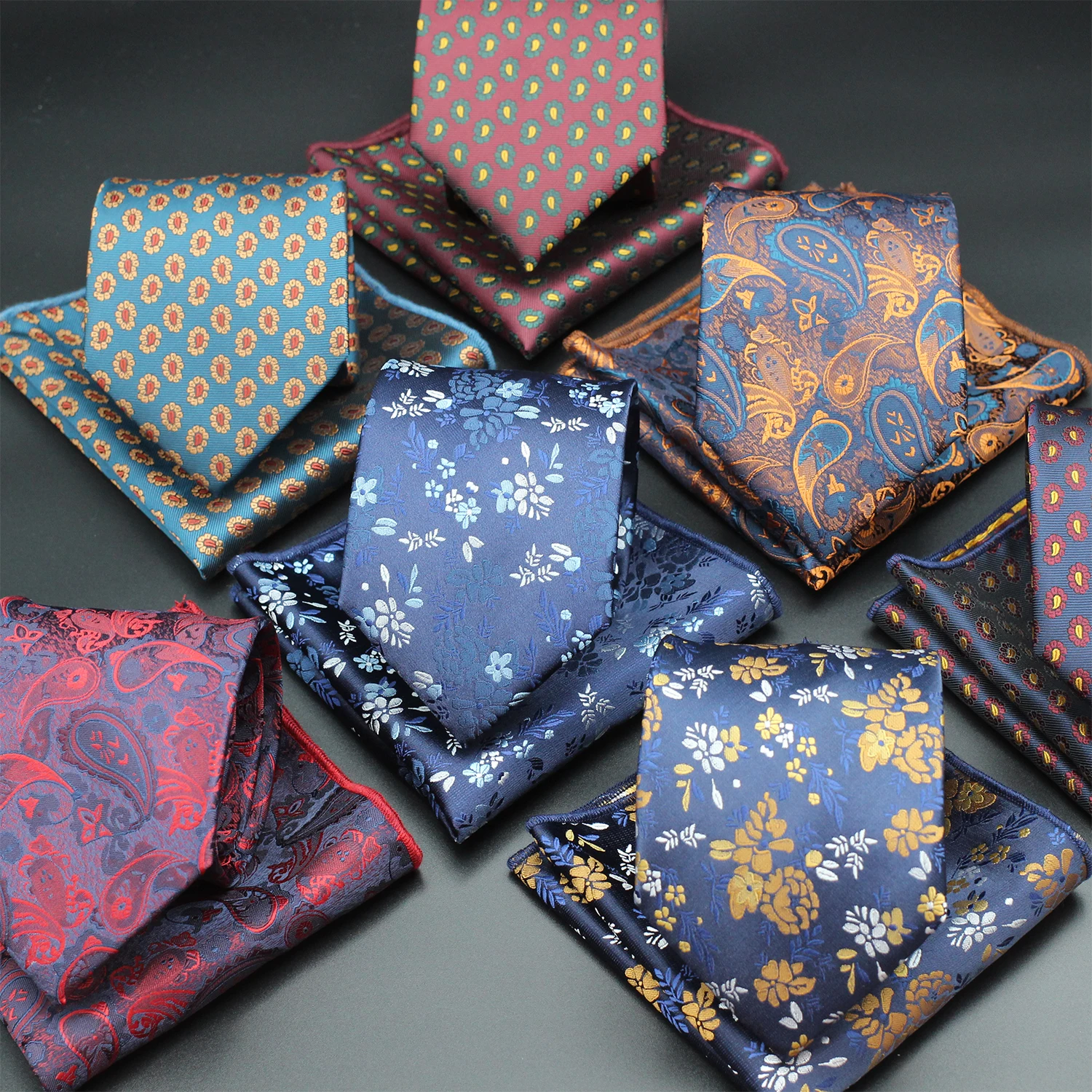 8 cm Paisley-Krawatten-Set mit Blumenmuster, luxuriöse, hochwertige Jacquard-Taschentuch-Fliege für Unternehmen