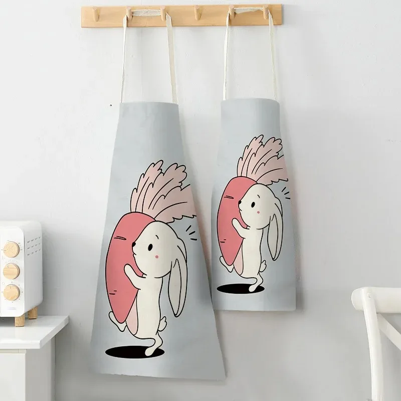 Rabbit Pattern Cleaning Art Aprons Home Cooking Cute Rabbits Kitchen Apron Cook Wear Cotton Linen Adult Bibs 55x68cm