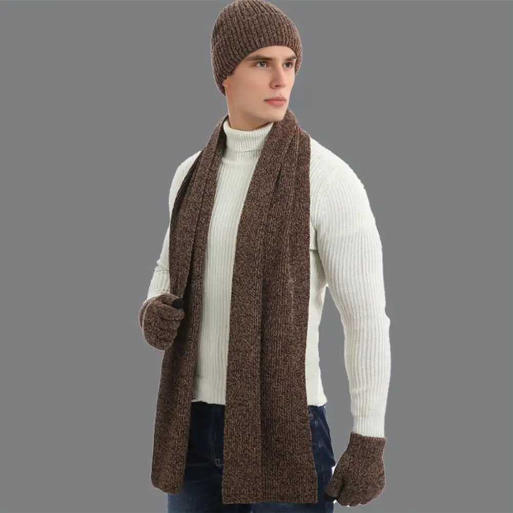 3Pcs/Set Women Winter Hat Scarf Gloves Set Solid Color Knitting Hat Long Scarf Touchscreen Gloves Set Winter Accessories