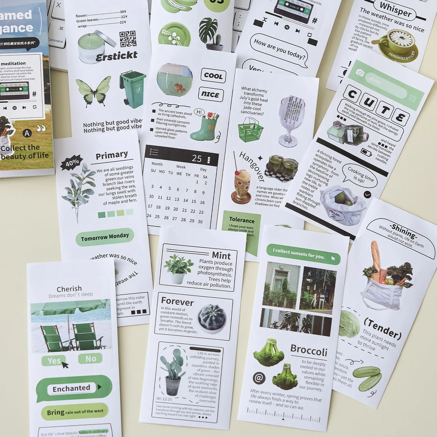 20sheets Instant Collection Series Kawaii Ins English Die Cut Sticker Book Creative Handbook DIY Scrapbook Aesthetic Supplies