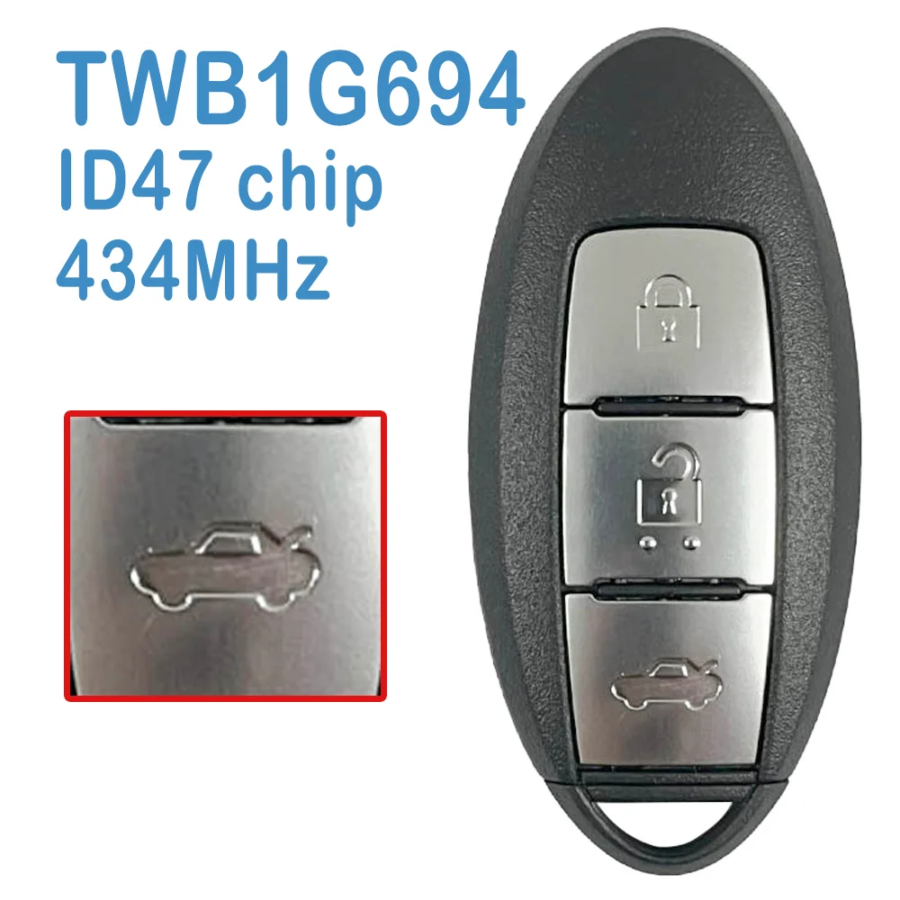 2 Pcs/lot TWB1G694 Auto Smart Remote Control 434MHz ID47 Chip 3 Buttons Replace Car Key For Nissan Micra Juke Cube Leaf