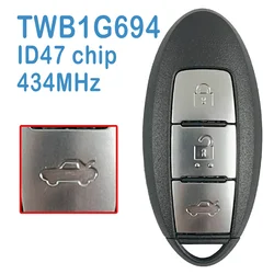 2 Pcs/lot TWB1G694 Auto Smart Remote Control 434MHz ID47 Chip 3 Buttons Replace Car Key For Nissan Micra Juke Cube Leaf