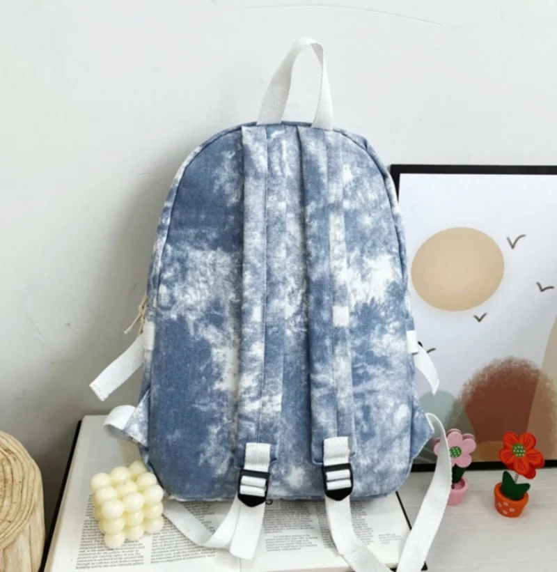 Mochila de lona teñida con nombre personalizado para estudiantes, mochila femenina de alta capacidad para estudiantes de secundaria y secundaria