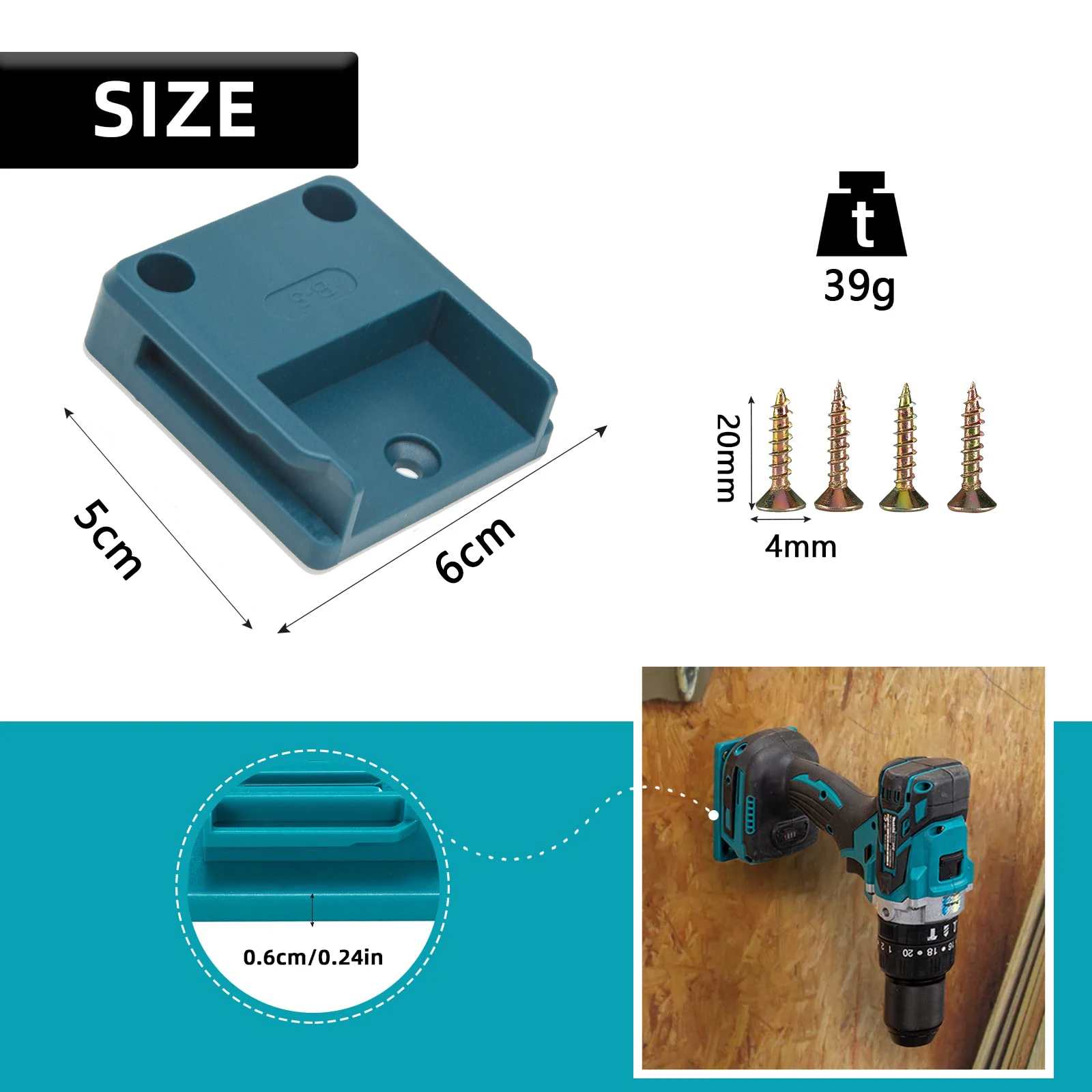 Fit for Makita 18V Li-ion Drill Tools Holder Dock Hanger with 20 Screws(cyan-blue, No Tool) Tools Drill Mount Holder