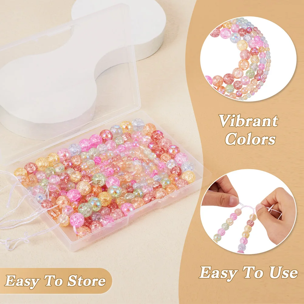 4 Strands Colorful AB Color Round Crackle Glass Loose Beads 4 6 8 10mm for Earrings Bracelet Diy Craft Jewelry Making