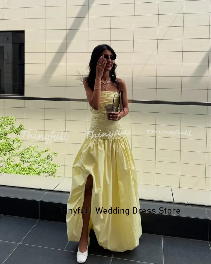 Thinyfull A-Linie Taft Arabische Abendkleider Ärmelloses trägerloses Ballkleid Langes formelles Eventkleid Robe De Soirée Maßgeschneidert