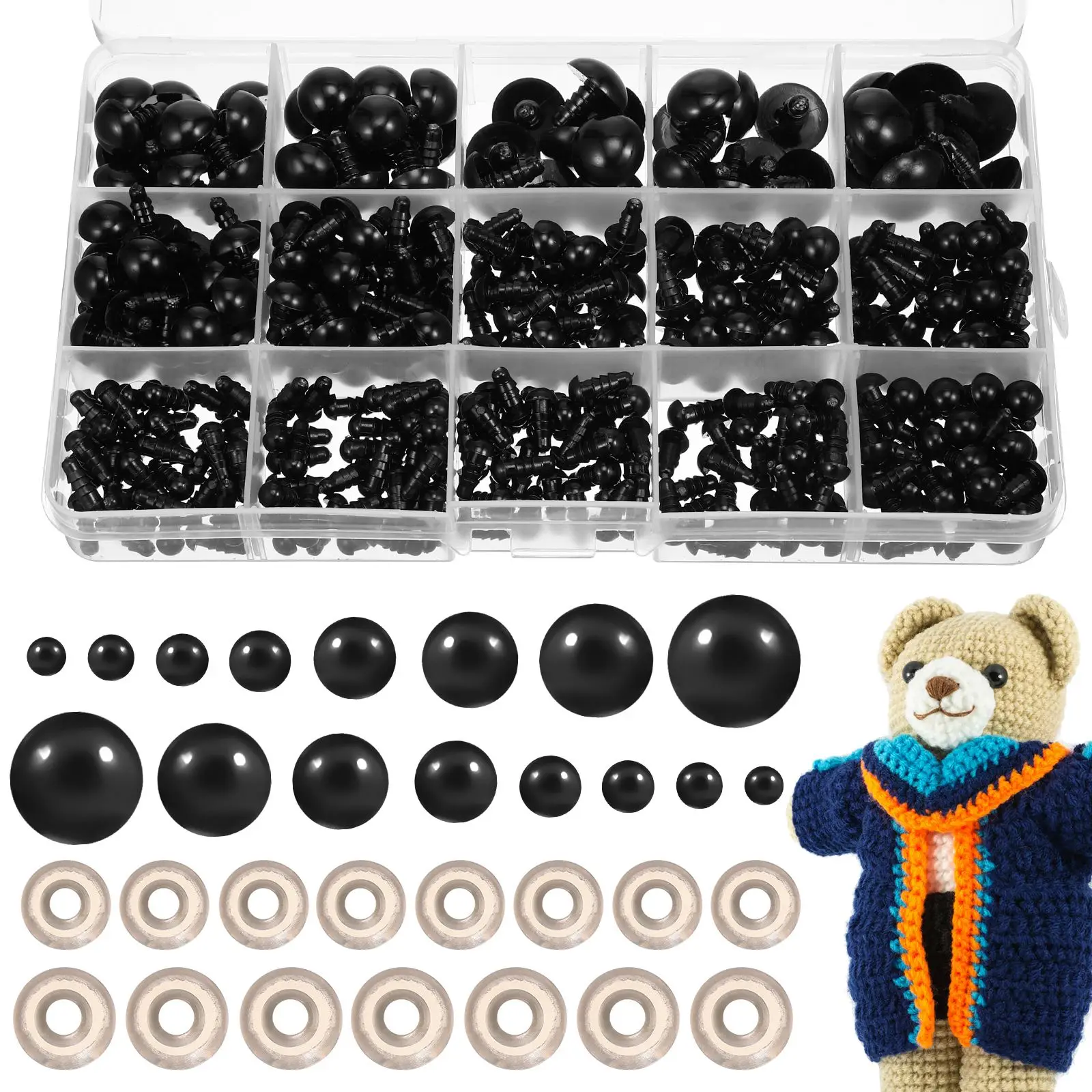 

400Pcs Safety Eyes Plastic Black Safety Eyes DIY Bear Craft Dolls Eyes With Washers 17.00X9.00X2.00cm Scrapbooking Crafts