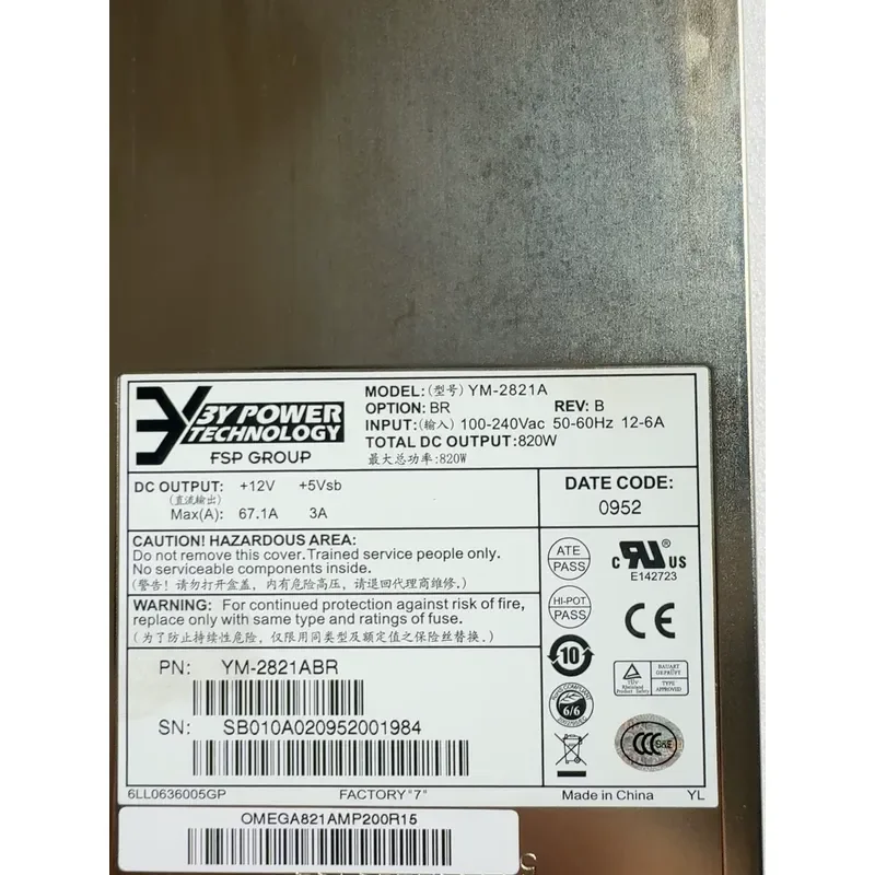 for 3Y YM-2821A Server Power Supply 820W