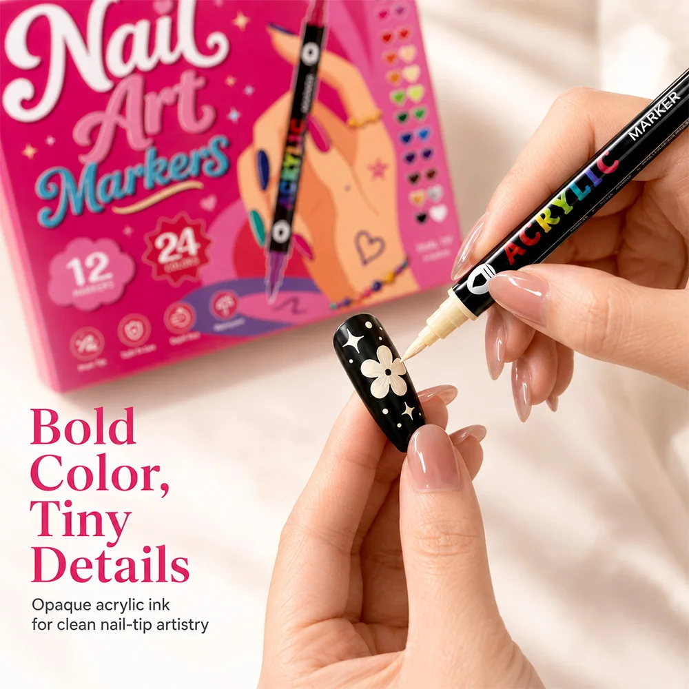 24-Color Double-Headed Manicure Pen Set Quick-Drying Waterproof Nail Colors with Stackable Two-Color Graffiti Pens for Nail Art