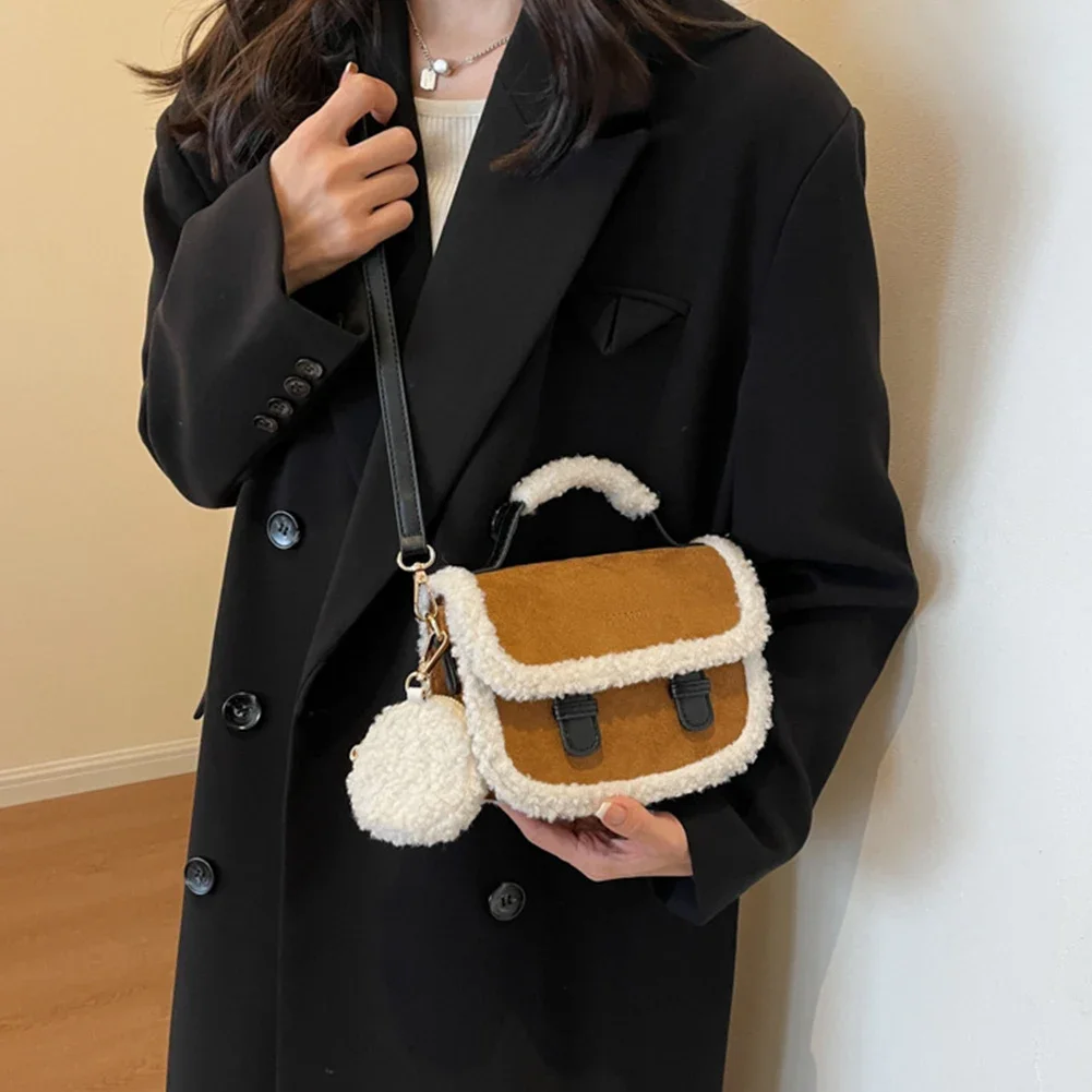 Autumn Winter Plush Shoulder Bag for Women Furry Crossbody Bag Fuzzy Pluffy Clutch Bag with Coin Purse Casual Faux Fur Handbags