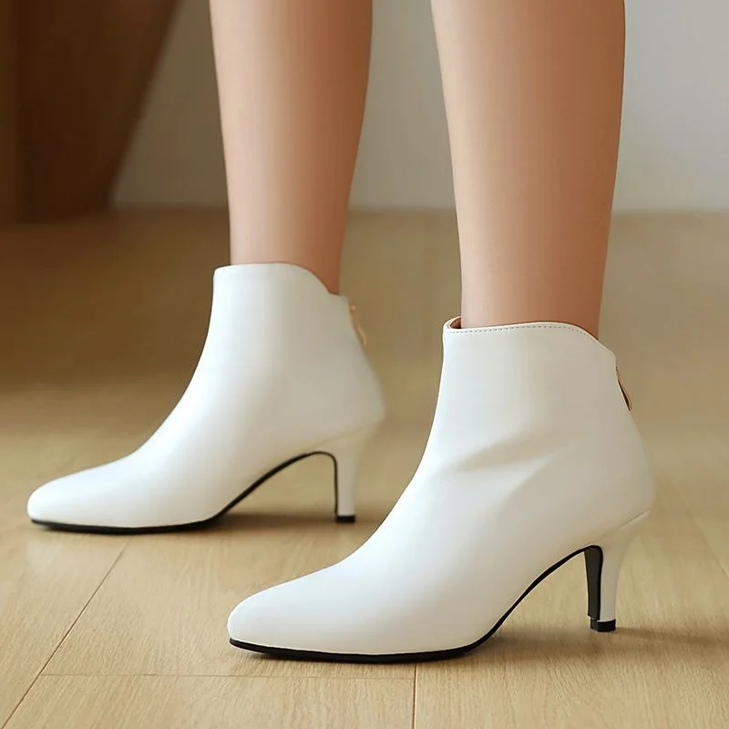 

ORCHA LISA New Women's Ankle Boots Pointed Toe 6cm Thin Heel Zip Black White Big Size 47 48 Classic Office Lady Dating Style