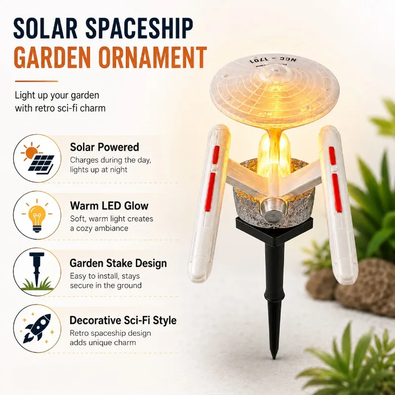 Star Trek USS Enterprise Solar Garden Stake Light Auto On Off Red LED Spaceship Yard Lamp Waterproof Outdoor Lawn Landscape