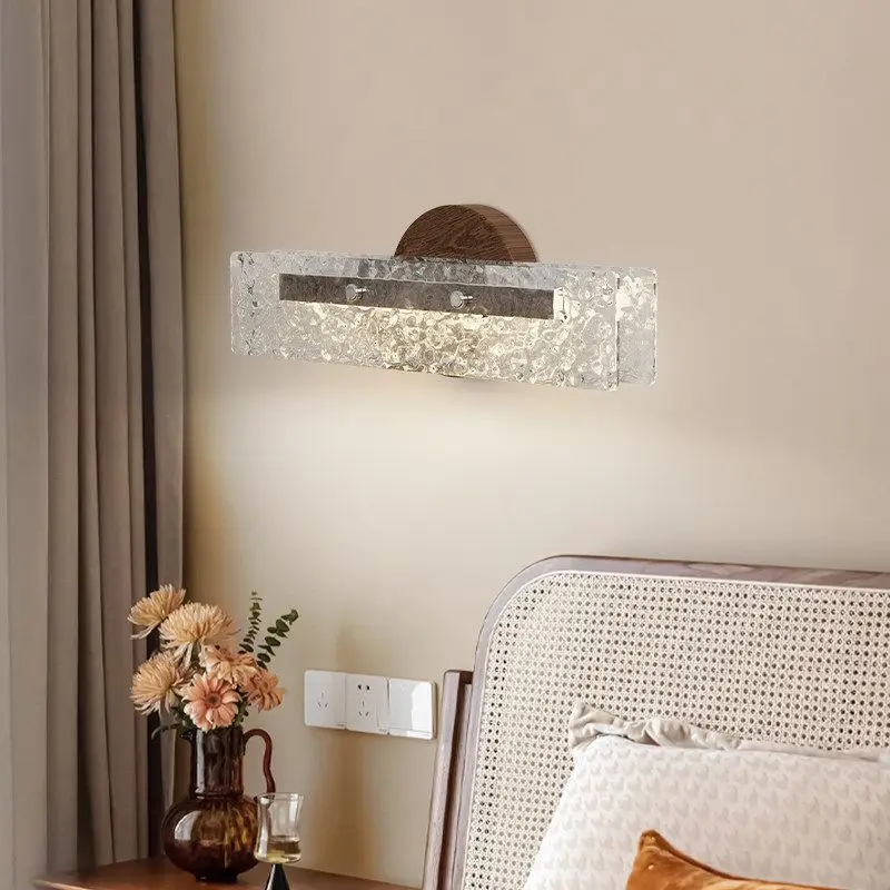 

Wall Sconce Mid Century Modern Wall Lamp Bedroom Bedside Lighting New Walnut Wood Grain Luxury Hallway Entryway Sconce LED