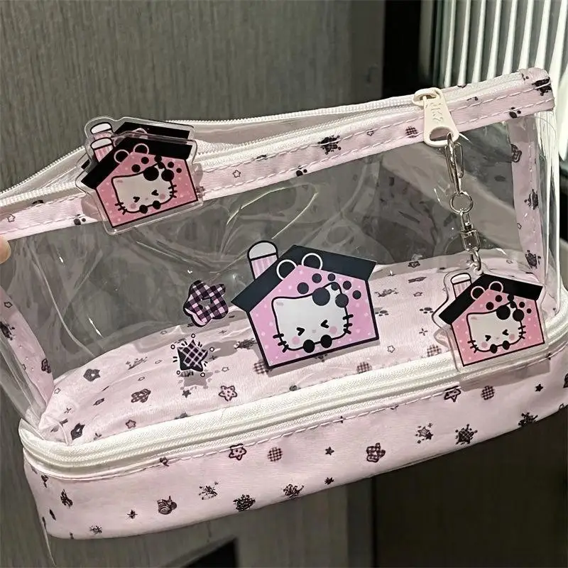 Kawaii مرحبا كيتي طبقات مزدوجة مقلمة الكرتون سعة كبيرة طالب القرطاسية حقيبة أقلام مستحضرات التجميل حقيبة التخزين