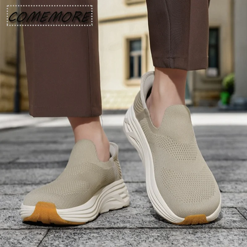 Comemore Concise Knit Breathable Walking Shoes Causal Male Soft Sole Comfortable Anti-slip Chunky Sneakers Light Outdoor Loafers