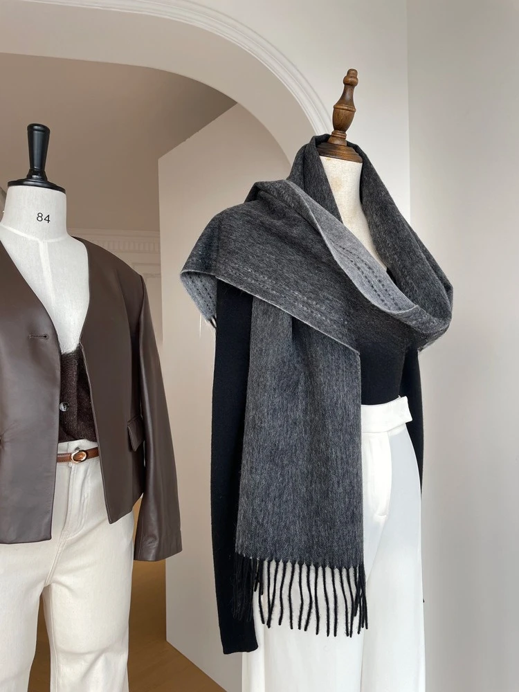 High Quality Australia100% Pure Wool Scarf Women Fall Winter Design Double-Sided Stitching Knitted Cashmere Shawl Female Muffler