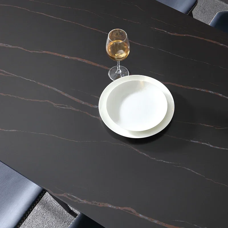 

Italian Light Luxury Rock Slab Dining Table Extended Folding Rectangular Household Kitchen Table Black Minimalist Furniture
