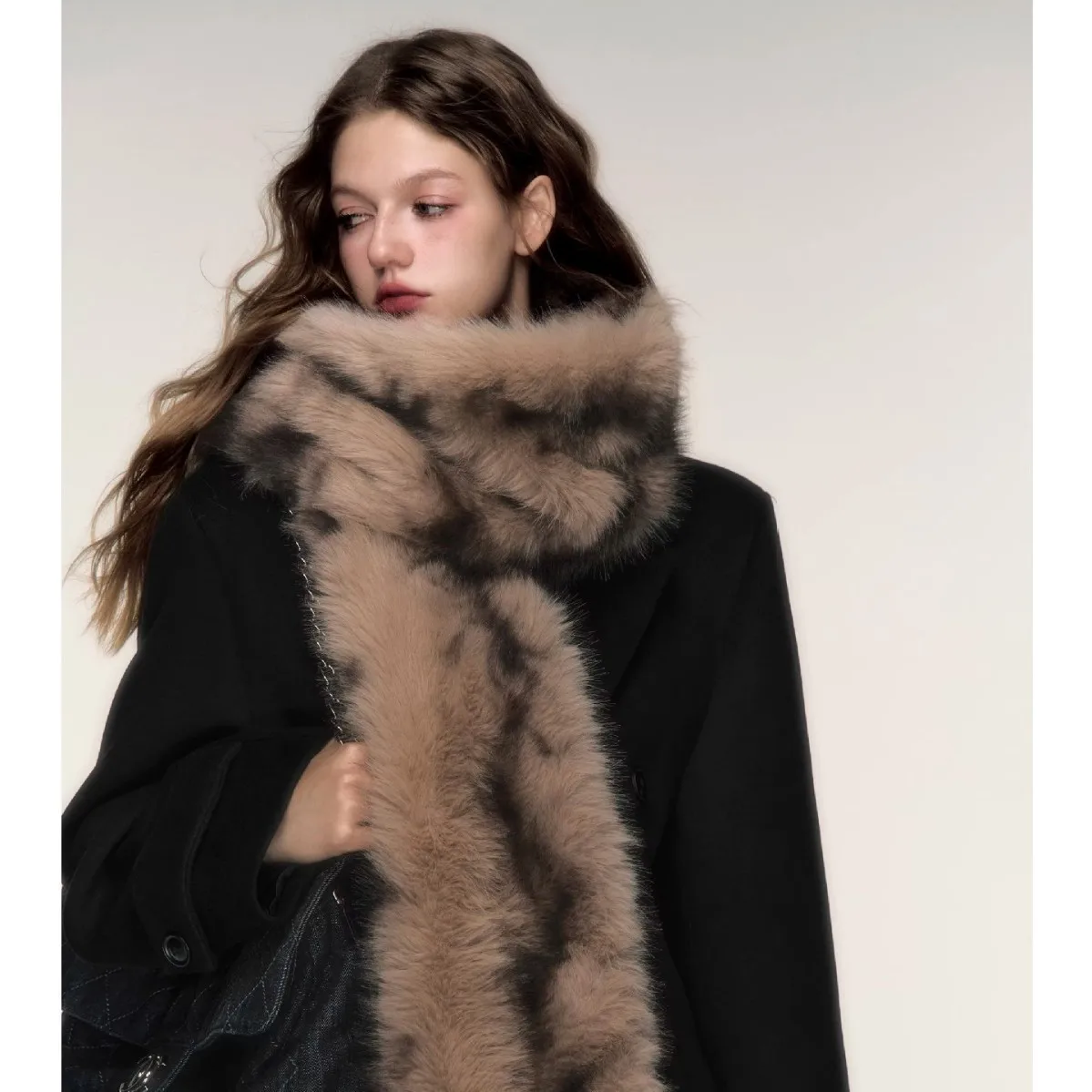 Women Faux Fox Fur Scarf Spliced Neckwarmer Scarf Blocked Double Faced Fur Collar Casual Elegant Warm Wrap 2025 Autumn Winter