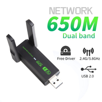 Dual Band USB wifi 650Mbps Adapter 2.4GHz 5GHz WiFi with 2 Antenna PC Mini Computer 600Mbps Network Card Receiver