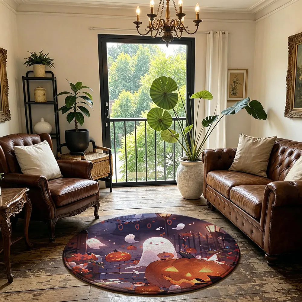 1pc Halloween ghost pumpkin lantern round floor mat living room sofa bedside home decoration rug
