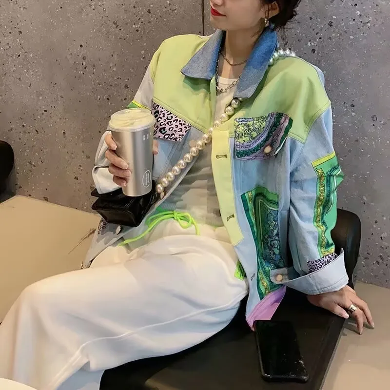 

Высококачественные европейские пальто, весна-осень, новая контрастная джинсовая куртка, женские короткие куртки, повседневный топ, одежда в стиле Харадзюку