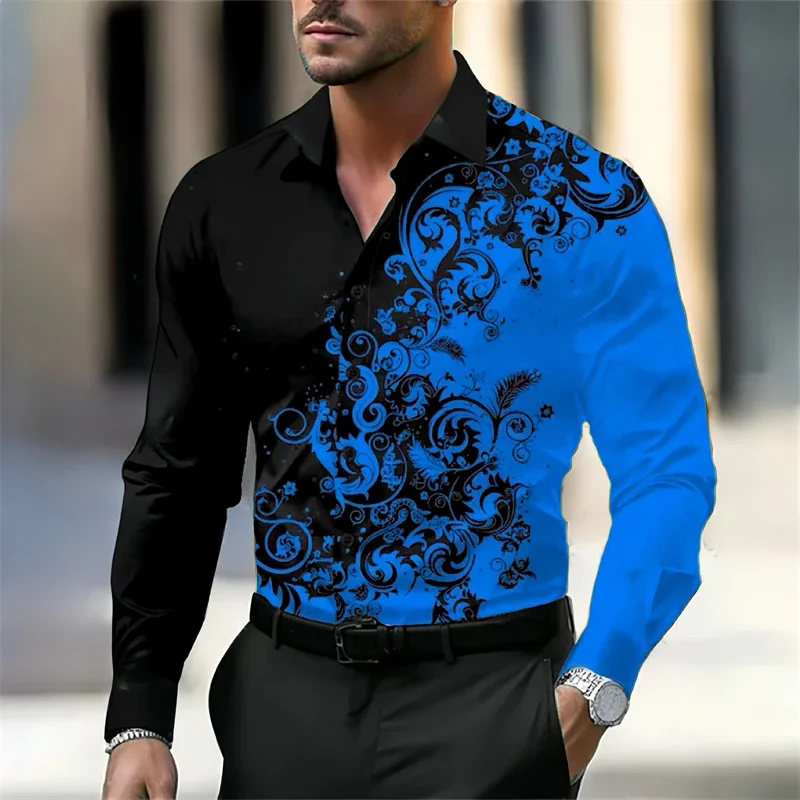 2024 New Long Sleeve Slim Button Men Autumn Fashion Sand Printing Noble Ball Lapel Long Sleeve Shirt Fabric Comfortable PlusSize