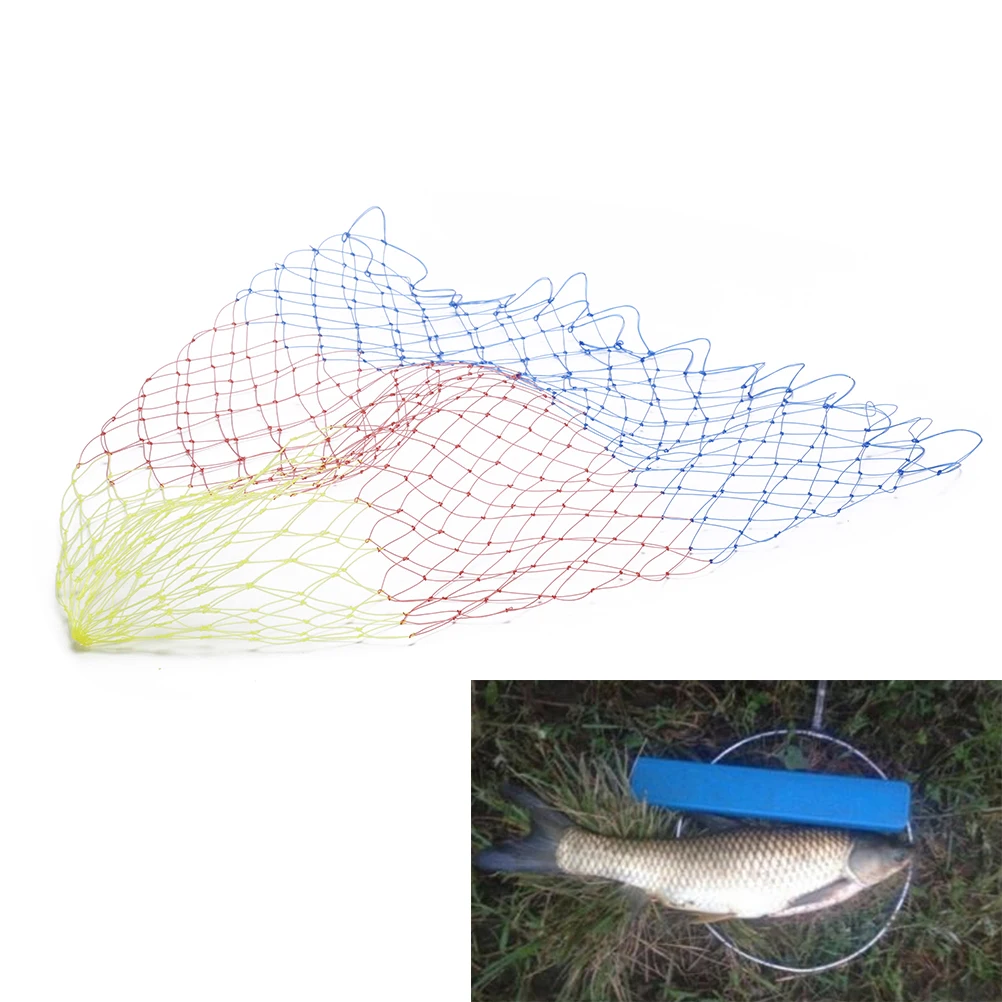 5 Sizes Nylon Fishing Net Collapsible Fishing Tools Mesh Hole Depth Folding Net Bold thread woven three color mesh bag