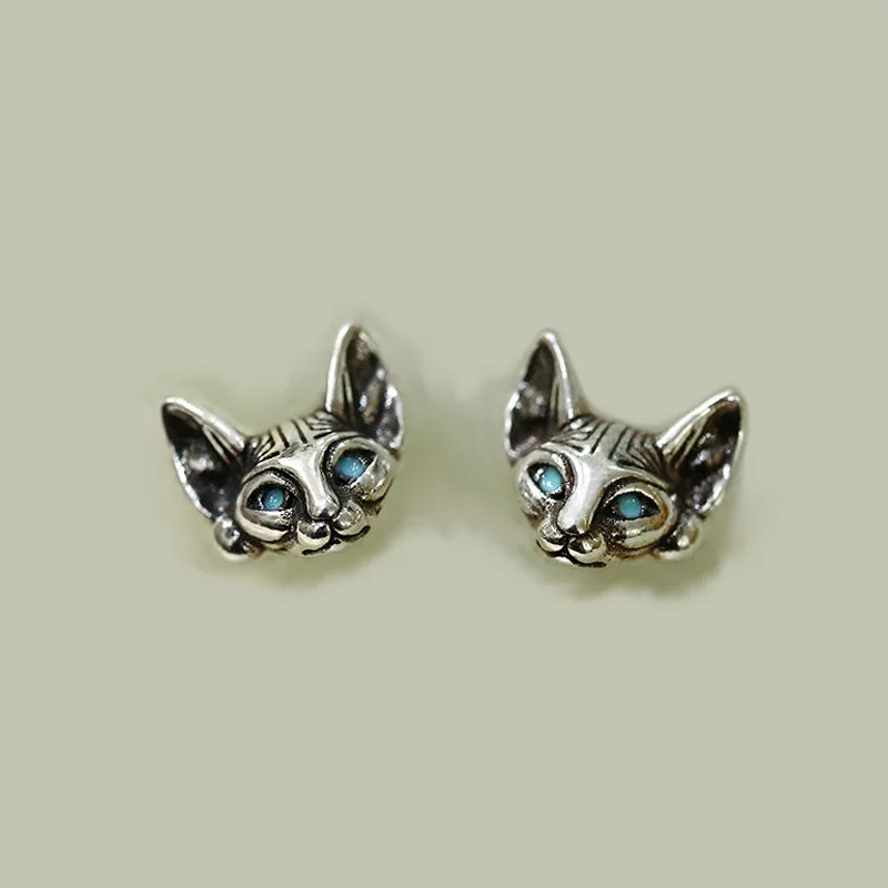 Hot Sell Vintage 925 Silver Needle Little Cat Animal Ladies Stud Earrings Jewelry For Women Accessories Anti Allergy Gifts