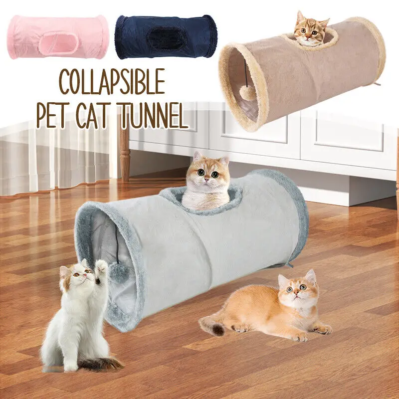 Cat Tunnel Collapsible Tunnel Cat Toy Puppy Plush Ball Pet Toy Tent Tunnel Tube Storage Foldable Suede Pet Channel Drill Bucket