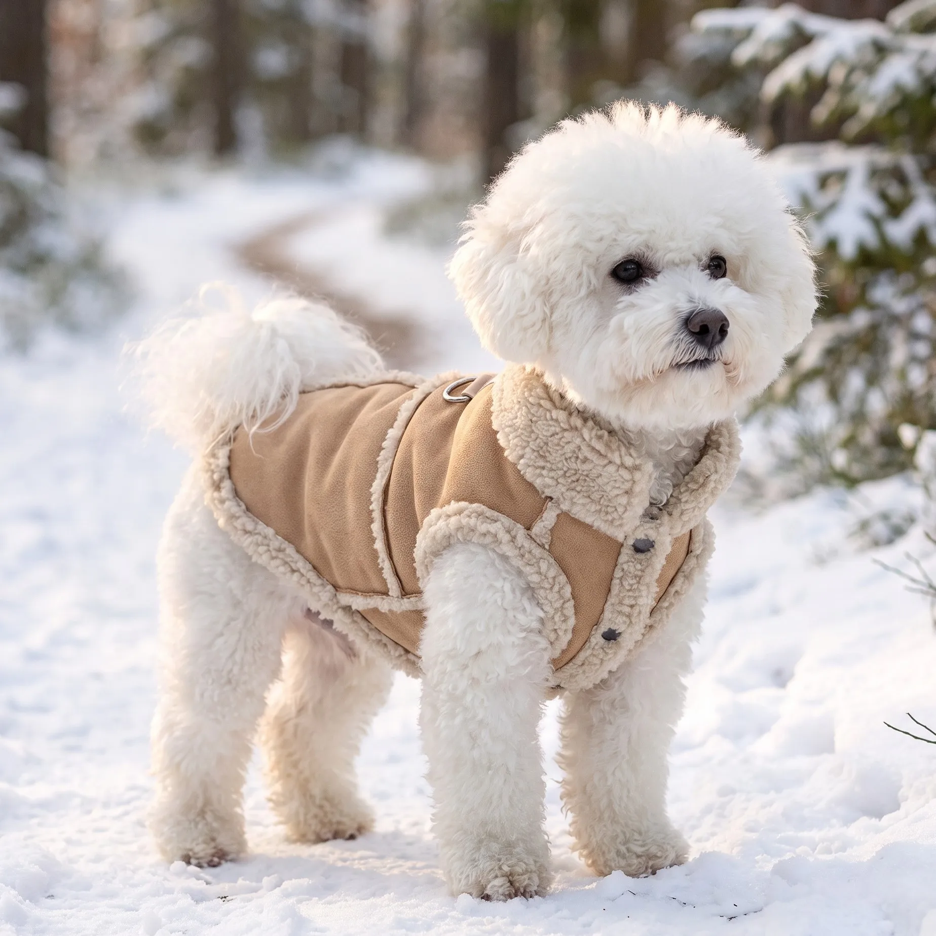 Dog suede lambskin vest with snap closure, back with traction D-buckle, autumn and winter with added fleece for warmth