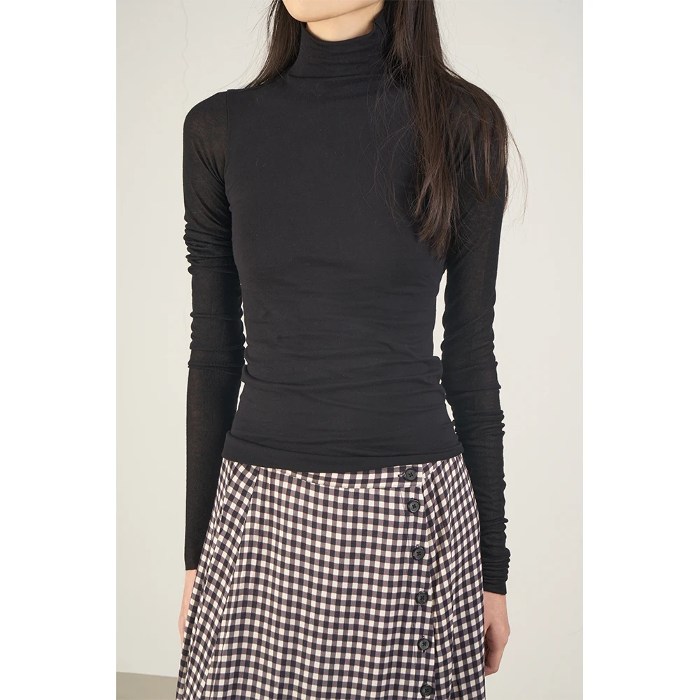 

Bla Splice High Collar Slim Fit Extended Sve Base irt LANVIVIER Women's T-irt Cotton Long Sve Spring Autumn