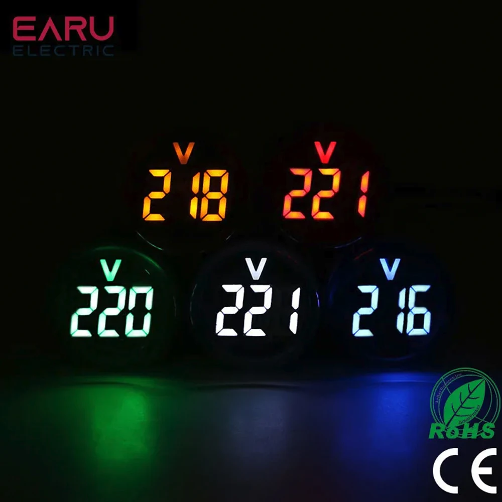 Mini voltmetro digitale fai-da-te 22mm rotondo AC 12-500V Volt voltmetro Tester Monitor potenza indicatore LED lampada spia Display