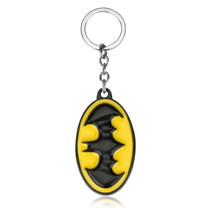 Creative Black And Yellow Oval Metal Keychain Bat Design Trend Cool Car Key Chain Fashion Backpack Accessory Keyring for Men view 6