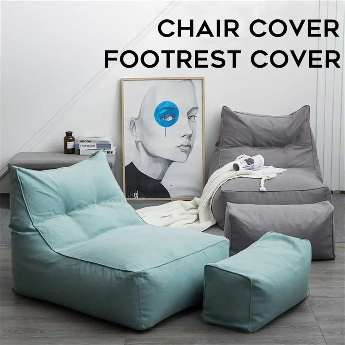 Modern Detachable Bean Bag Sofa Stool Home Decor Minimalist Shoe Changing Pouffe Footstool Solid Bedroom Linen Round Ottoman