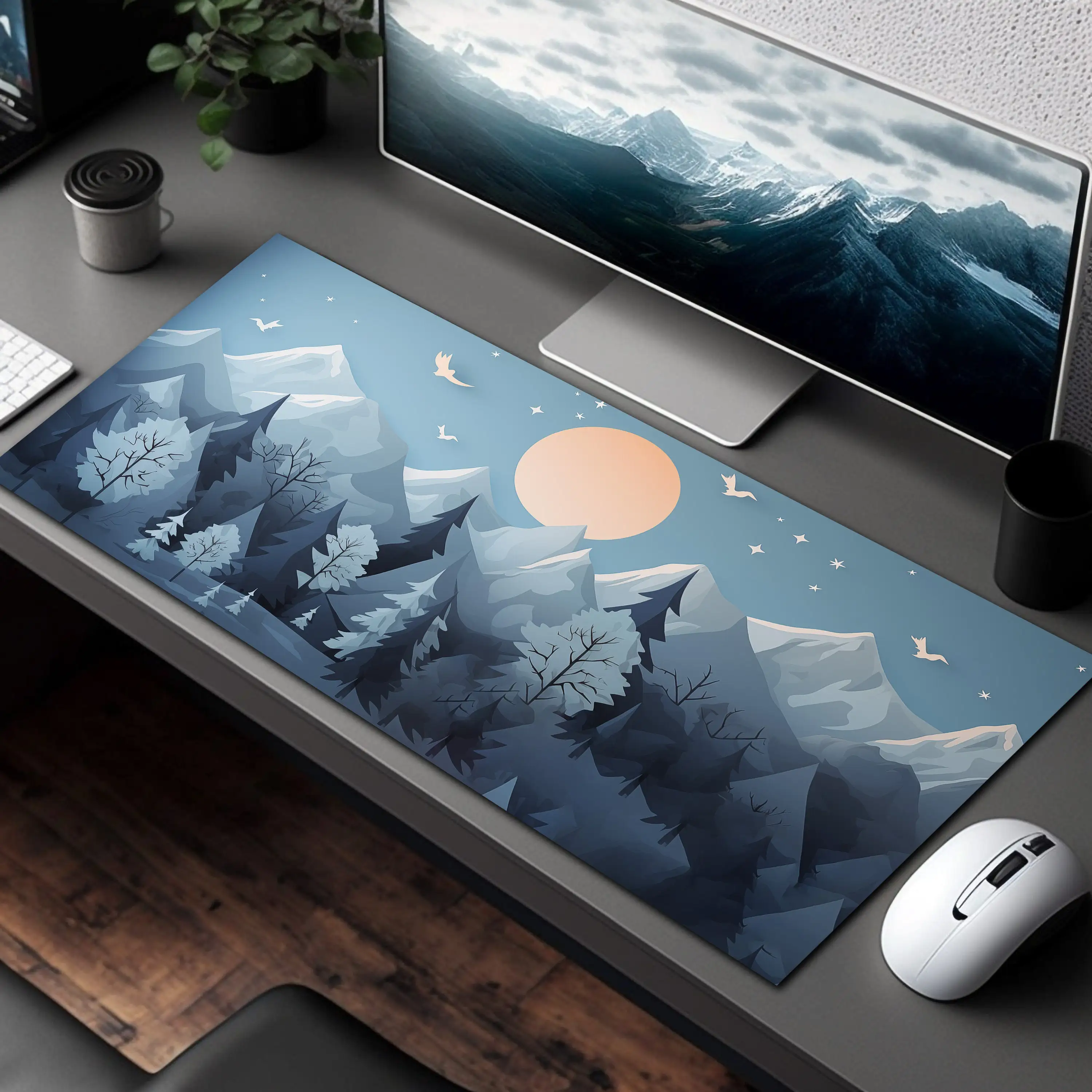 Blue Mountain Aesthetic Mountain Deskmat,Cute Mountain Mouse Pad,Aesthetic Mousepad,Extra Large Keyboard Mat,Computer Desk Mats