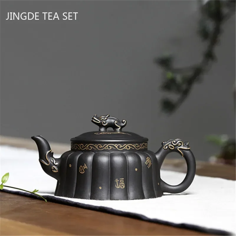 Customized Yixing Purple Clay Tea Pot Raw Ore Black Mud Filter Teapot Home Handmade Tea Maker Tradition Tea Set Supplies 330ml