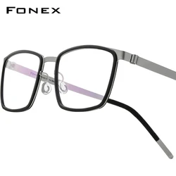FONEX Acetate Alloy Glasses Frames Men Brand Design Square Eyeglasses Ultralight Denmark Morten Screwless Japanese Eyewear 98629