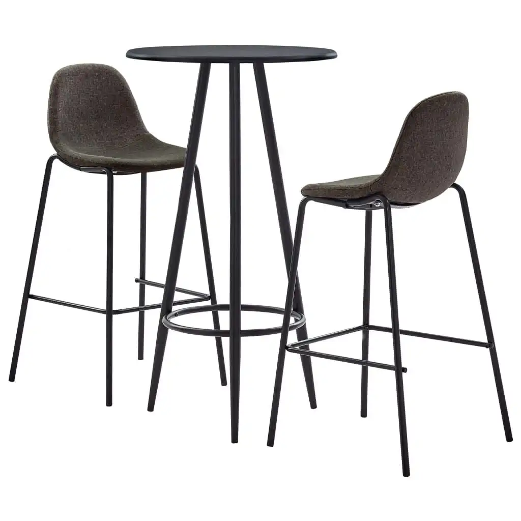 vidaXL Ensemble de tabourets de bar ronds de 60 cm, plateau en PVC noir MDF, pieds en acier thermolaqué, 2 chaises de bar en tissu 100 % polyester gris foncé avec repose-pieds, hauteur 71 cm, à assembler soi-même, mobilier de bar à petit-déjeuner