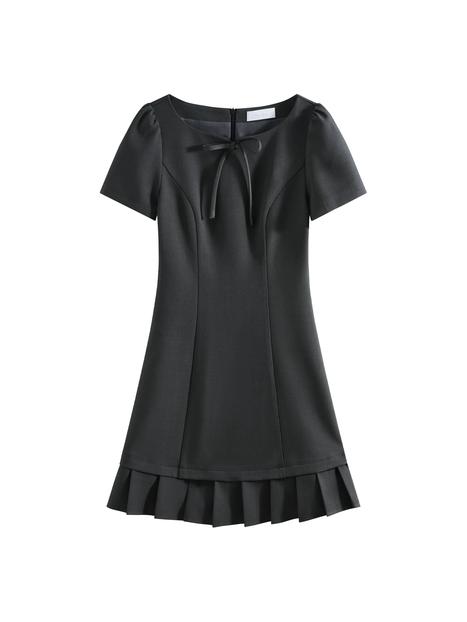 FSLE Women Summer Short Dress Patchwork Pleated Design Short Sleeve Mini Dress Solid Sweet Style Female Dress 25FS12062
