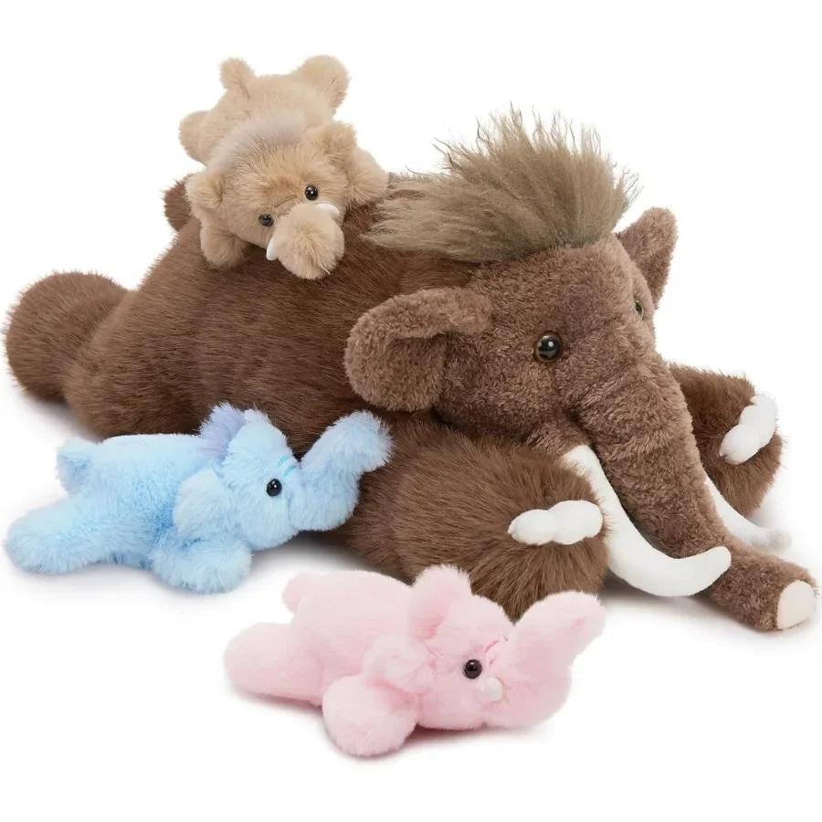 

4Pcs Woolly Mammoth Plush Toy Cute 22 Mommy Elephant Stuffed Animal with 3 Babies for Boys Girls Cuddly Christmas Birthday Gift