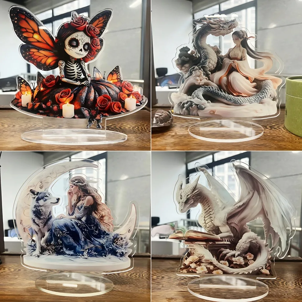 تمثال الجنية، تمثال الجان الأخضر الأكريليك المسطح 2D، المنزل، المكتب، المقهى، الغرفة، الاستوديو، حالة العرض، هدية ديكور سطح المكتب للطاولة #2