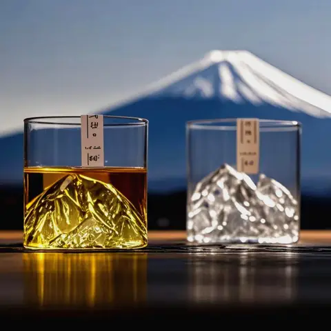 Japan 3D Mountain Whiskey Glass Glacier Old Fashioned Whisky Rock Glasses Whiskey-glass Wooden Gift Box Vodka Cup Wine Tumbler