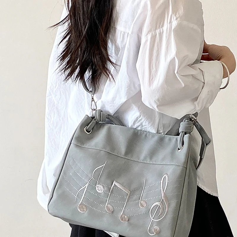 Cute Musical Note Ita Bag For Girls Grey Fabric Crossbody Bag Clear Windows Anime Badges Display Ita Bag Casual Crossbody Bag