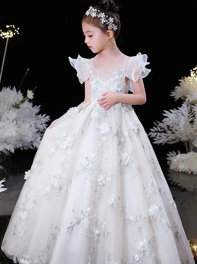 Nuovo vestito per bambini, abito da sposa per ragazza di fiori, hosting per bambina, soffice abito da principessa, abito da spettacolo per sfilata