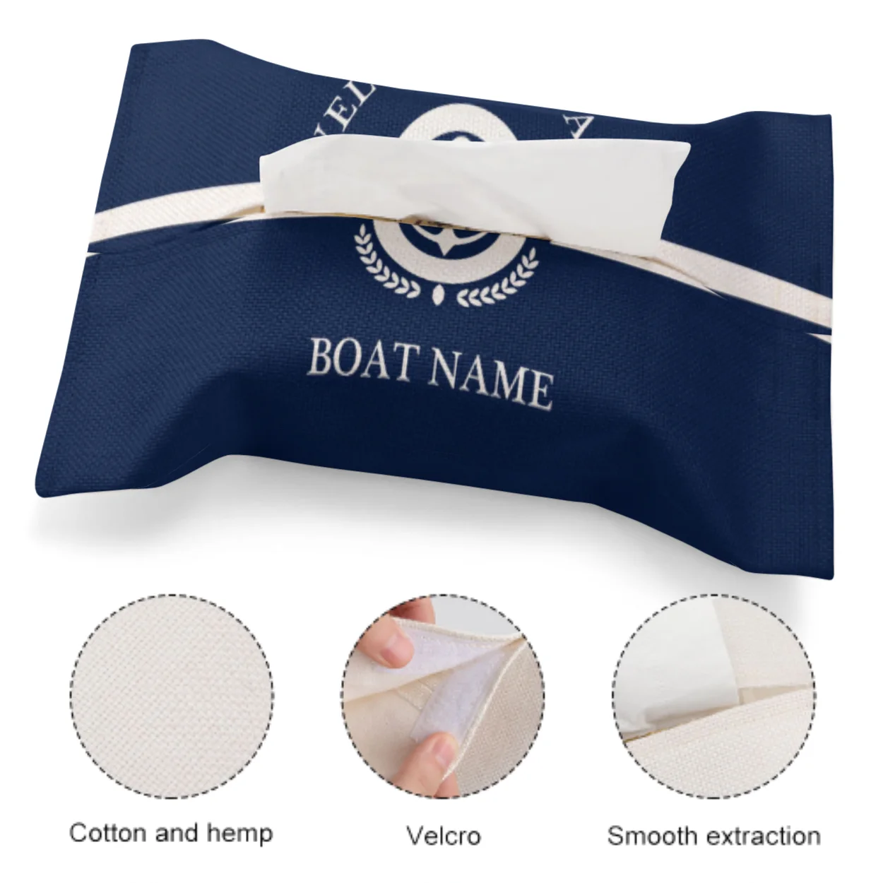 Dark Blue Nautical Series Decorative Tissue Box Linen Tissue Box Car Tissue Box Hotel Restaurant Tissue Box Can Be Customized