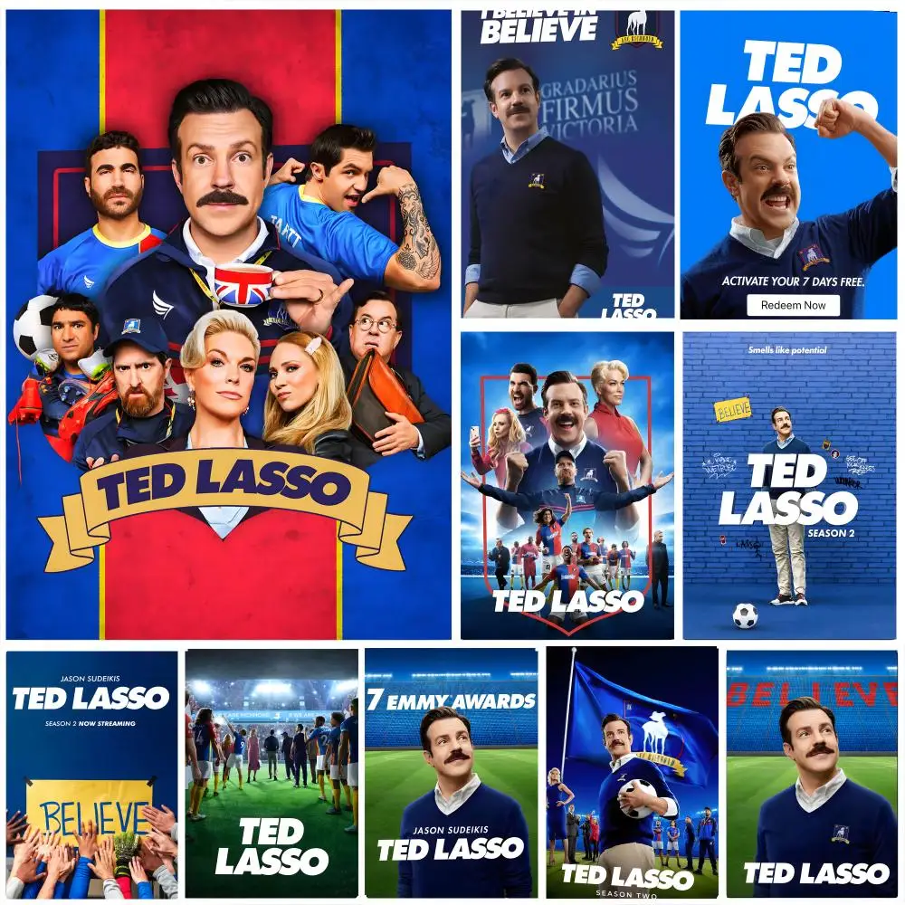 TV Series Ted Lasso Poster Self-adhesive Art Waterproof Paper Sticker Coffee House Bar Room Wall Decor