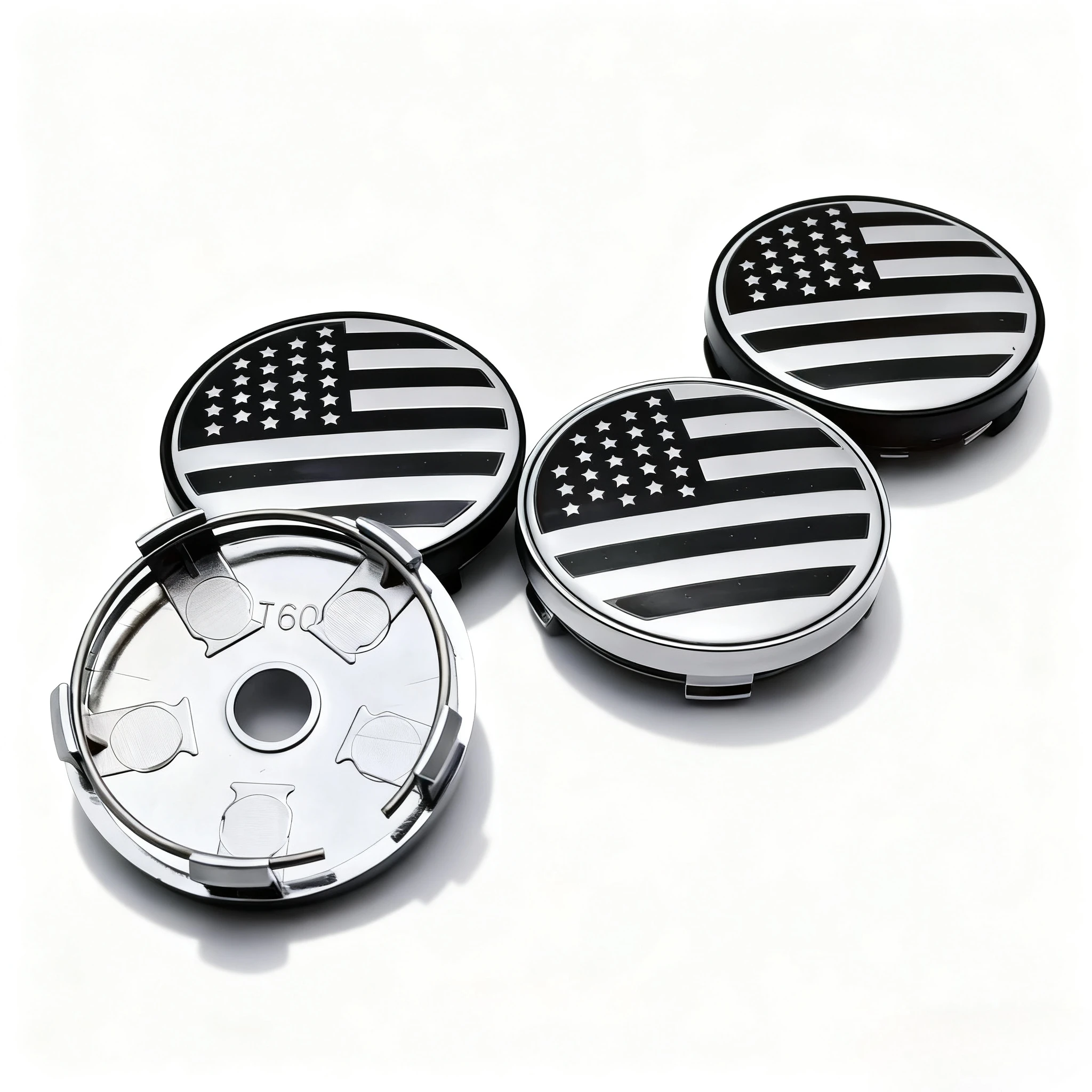 4 Stück US-amerikanische Flagge Logo Emblem Auto Radnabenkappen 60 mm 56 mm Auto Räder Nabenkappe Sterne und Streifen Abzeichen Felgen Radkappen Abdeckung