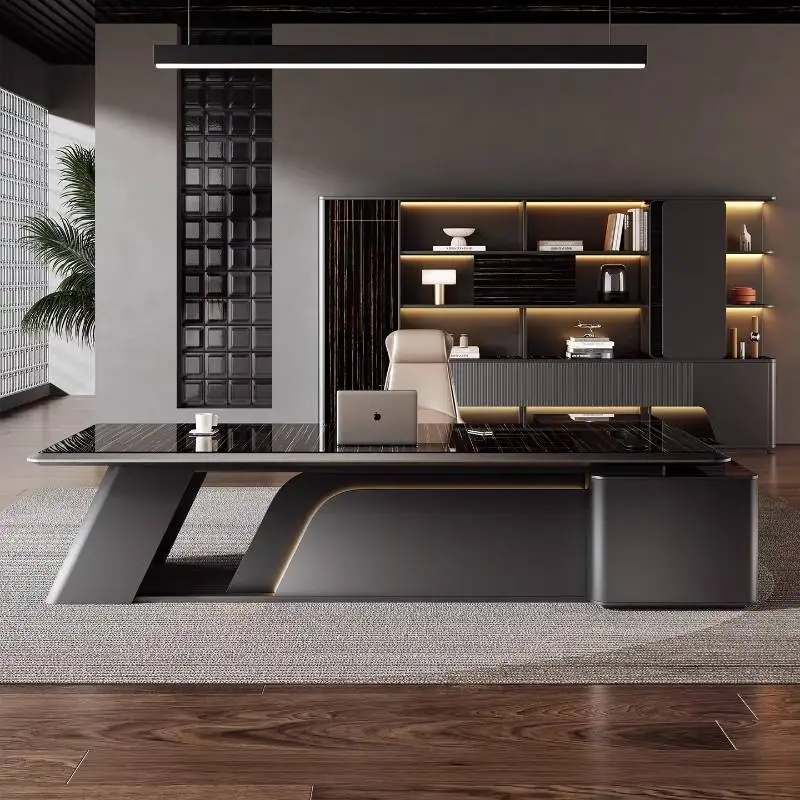 Narrow Unique Designer Office Desk Black Upgrades Storage Modern Computer Desks L Shape Drawers Scrivania Work Station Table