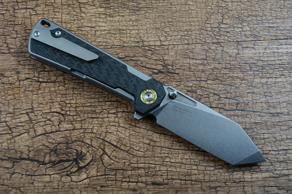 TWOSUN Outdoor Knives K110 Stonewashed Blade TC4 Titanium Carbon Fiber Scales Flipper Fast Open Pocket Knife TS524